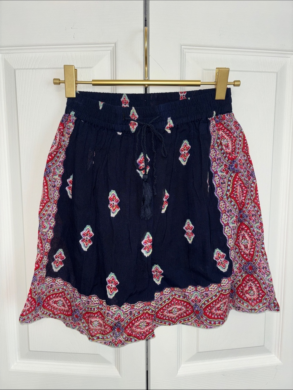 RAGA Navy Mini Skirt with Red and White Paisley Border